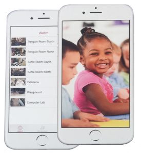 A cellphone screen showing views of a preschool class.